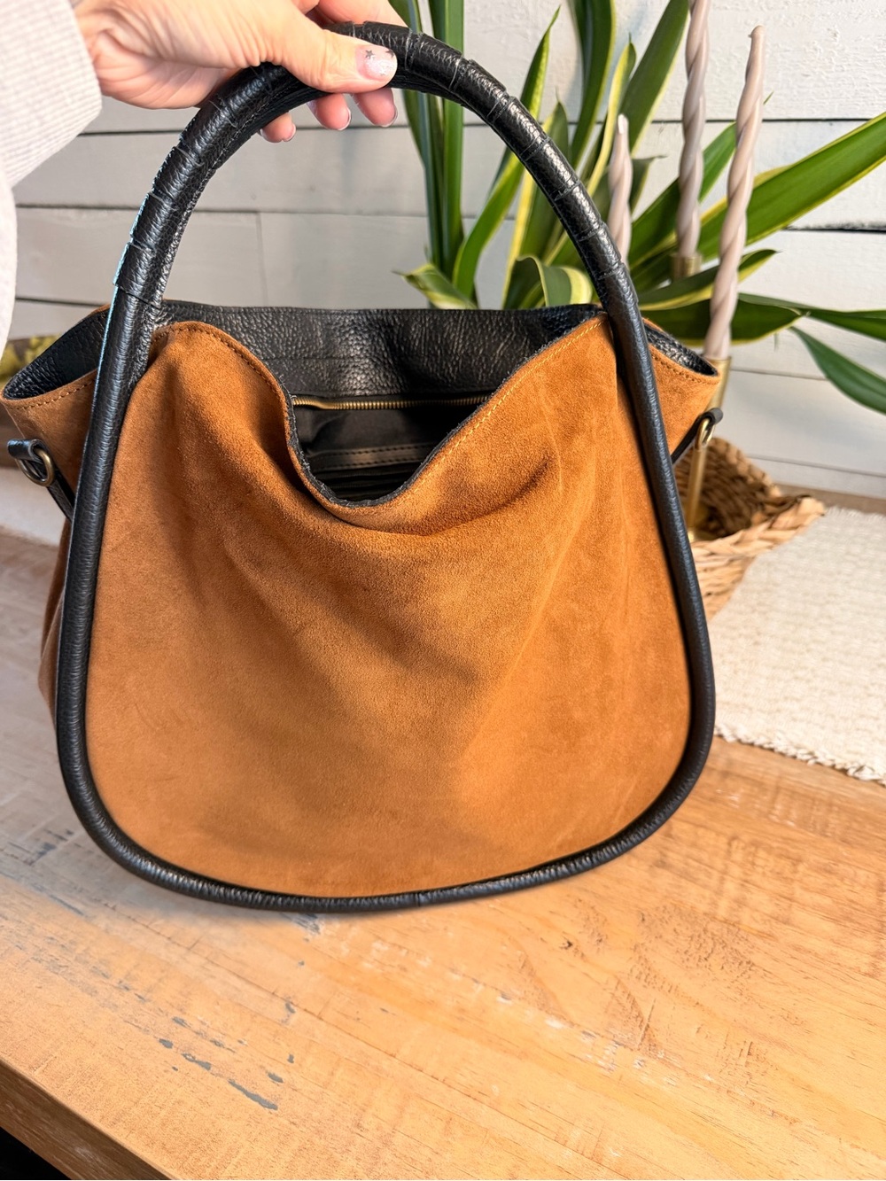 Black & Tan Suede Tote Bag - Women
